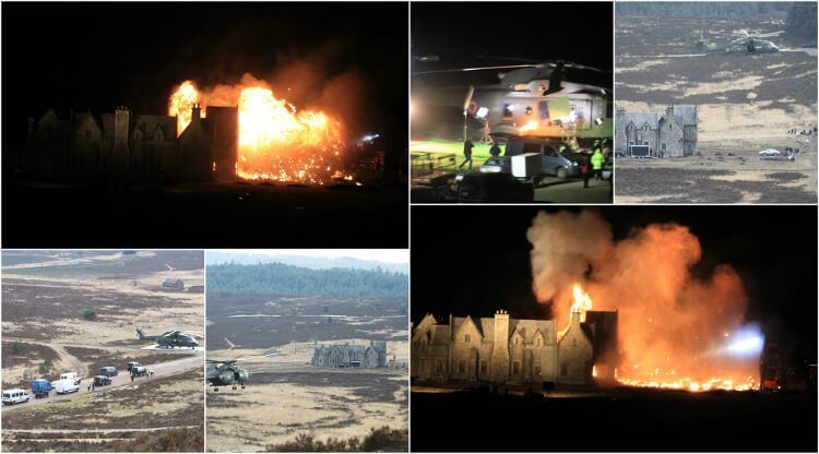 Collage photo of skyfall film scenes in surrey