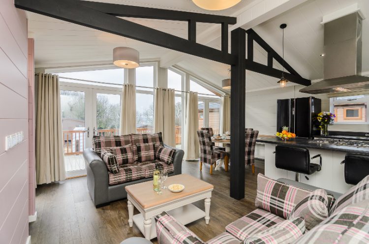 Interior of an open plan living area in a lodge at Canterbury Reach