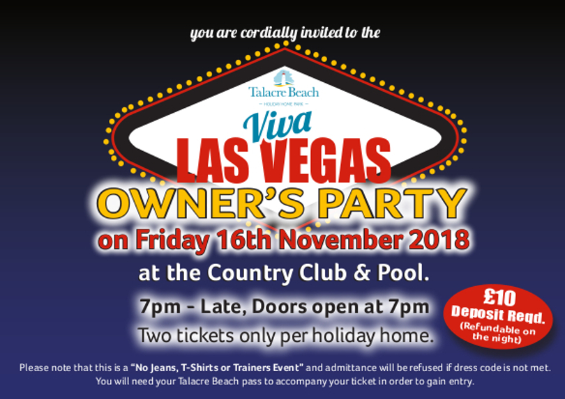 Photo of the ticket for the owner's party Las Vegas themed evening