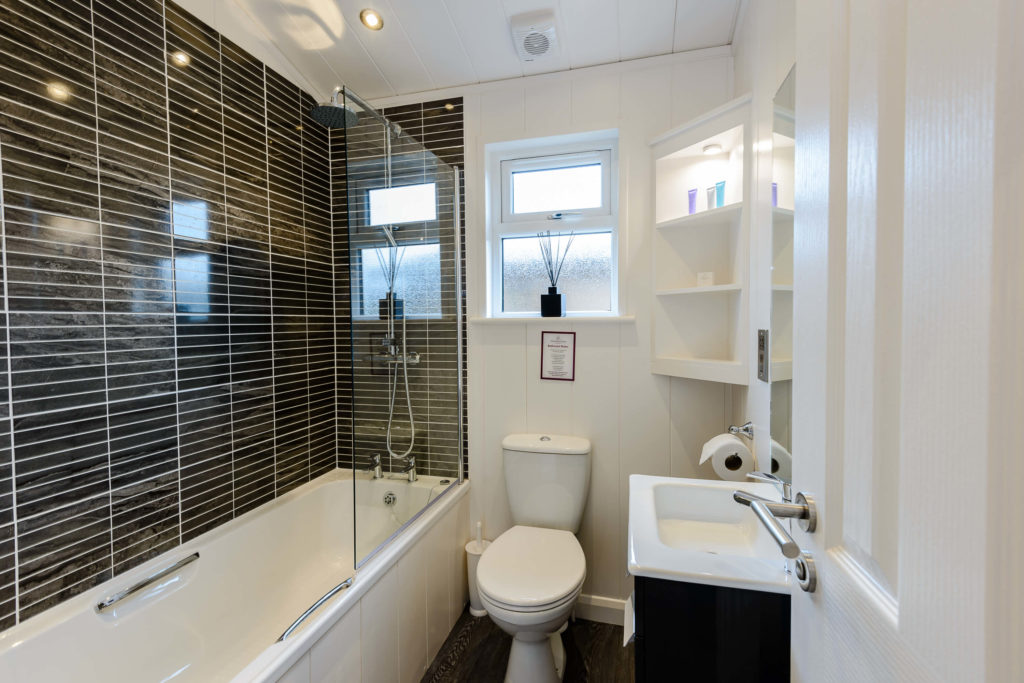 Interior shot of a bathroom in a lodge at Wareham Forest