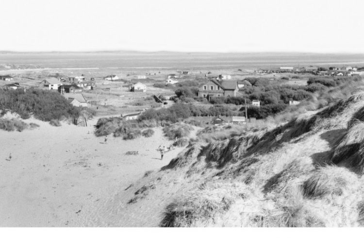 Old photo of sand dunes and houses at Talacre