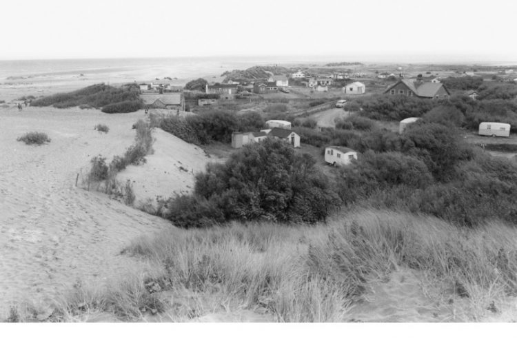 Old photo of sand dunes and houses at Talacre