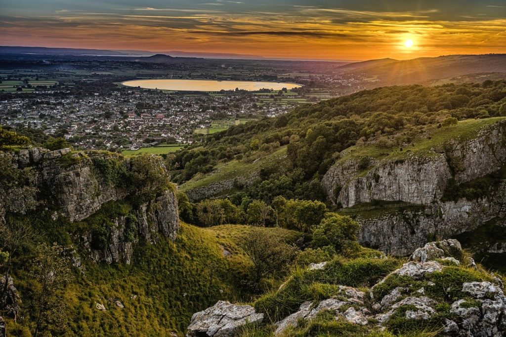 Photo of the Cheddar Gorge during a sunset