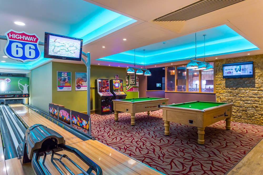 pool tables and bowling alley indoors at cheddar woods