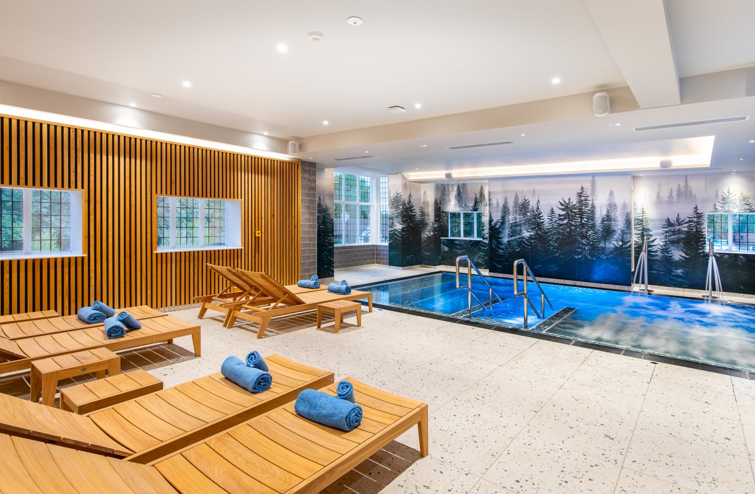 The hydrotherapy pool, with underwater seating, at The Springs hotel and spa